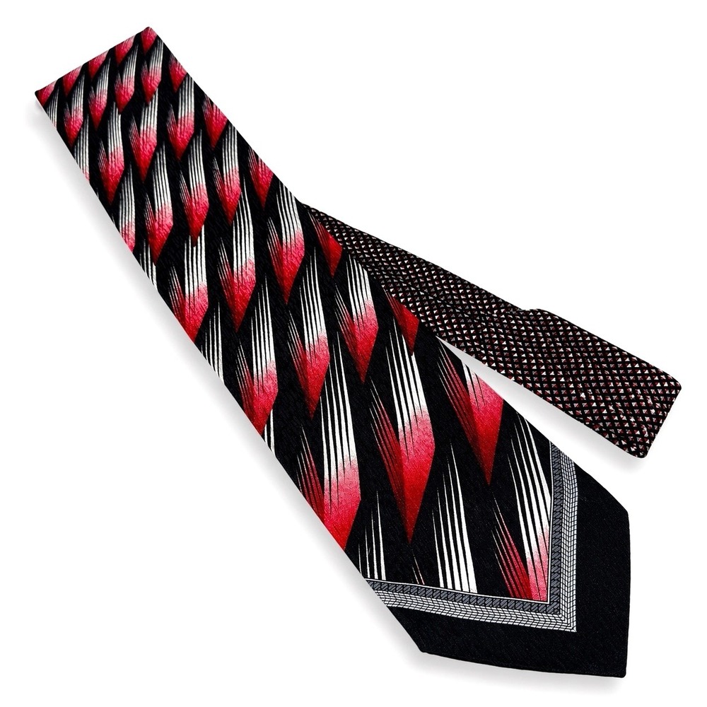 Vintage 90's Enrico Guccini 100% Silk Necktie Red Black Geometric Italy Bold